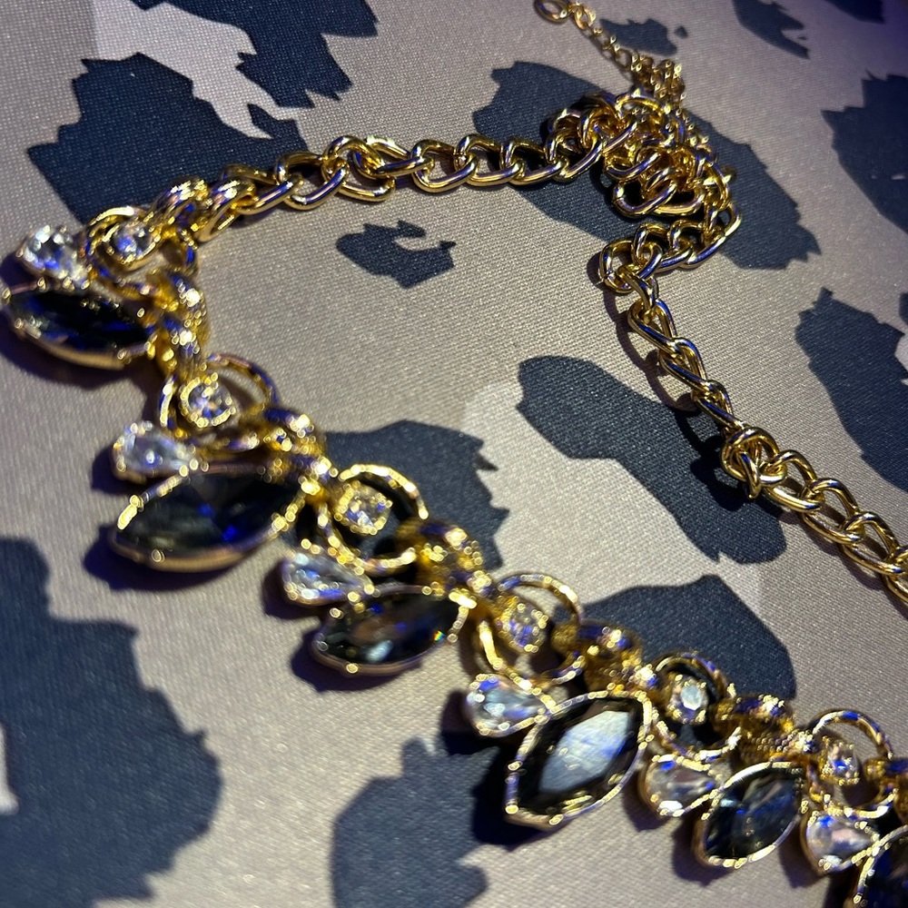 Talbots Gold Necklace with Blue and Clear Accents